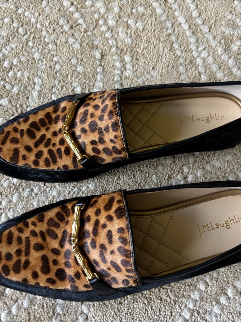 J. McLaughlin Black and Tan Leather Sole Loafers